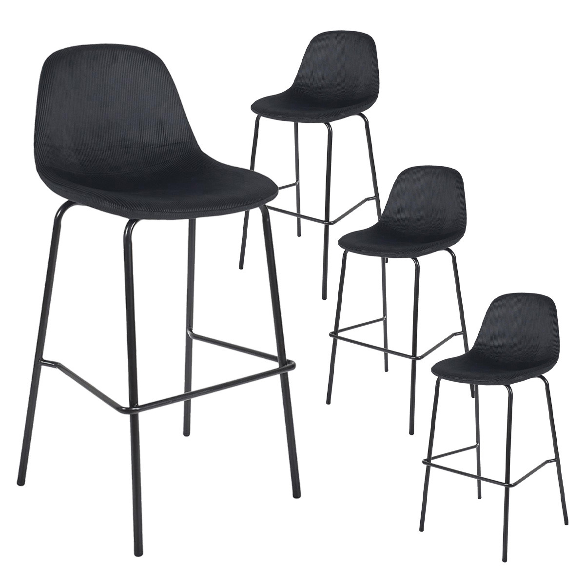 KONAE Lot de 4 Tabourets de Bar en Velours Côtelé Noir Altobuy fr