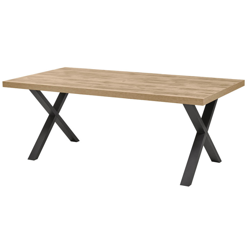 CARSON - Table 200cm Aspect Bois Piètement X Métal Poudré Noir