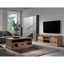 CEDRA - Ensemble Salon Industriel Meuble TV + Table Basse