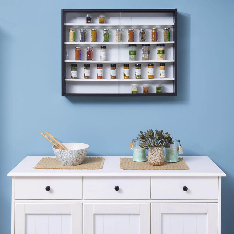 Vitrine Murale AltoBuy 5 Compartiments - Aspect Chêne - 80x60cm - Verre Sécurit - Étagères Réglables
