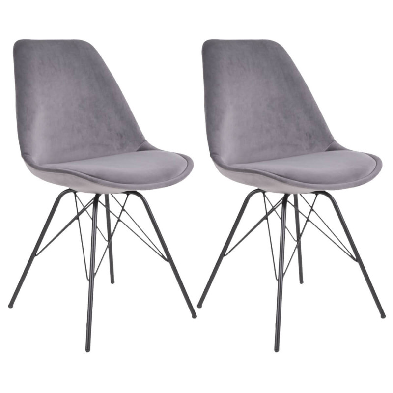 HAGA - Lot de 2 Chaises Velours Gris avec Piétement Métal Noir