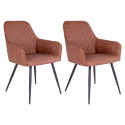 VIBY - Lot de 2 Fauteuils Simili Marron et Piétement Acier Noir