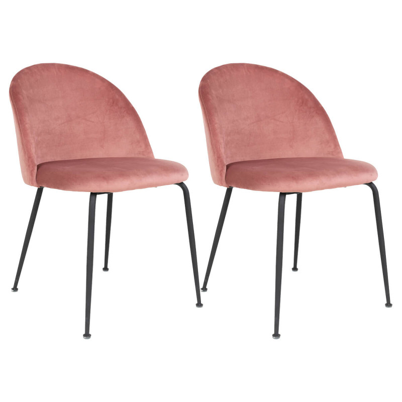 MEYRIN - Lot de 2 Chaises Velours Rose et Pieds Métal Noir