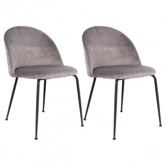MEYRIN - Lot de 2 Chaises Velours Gris et Pieds Métal Noir