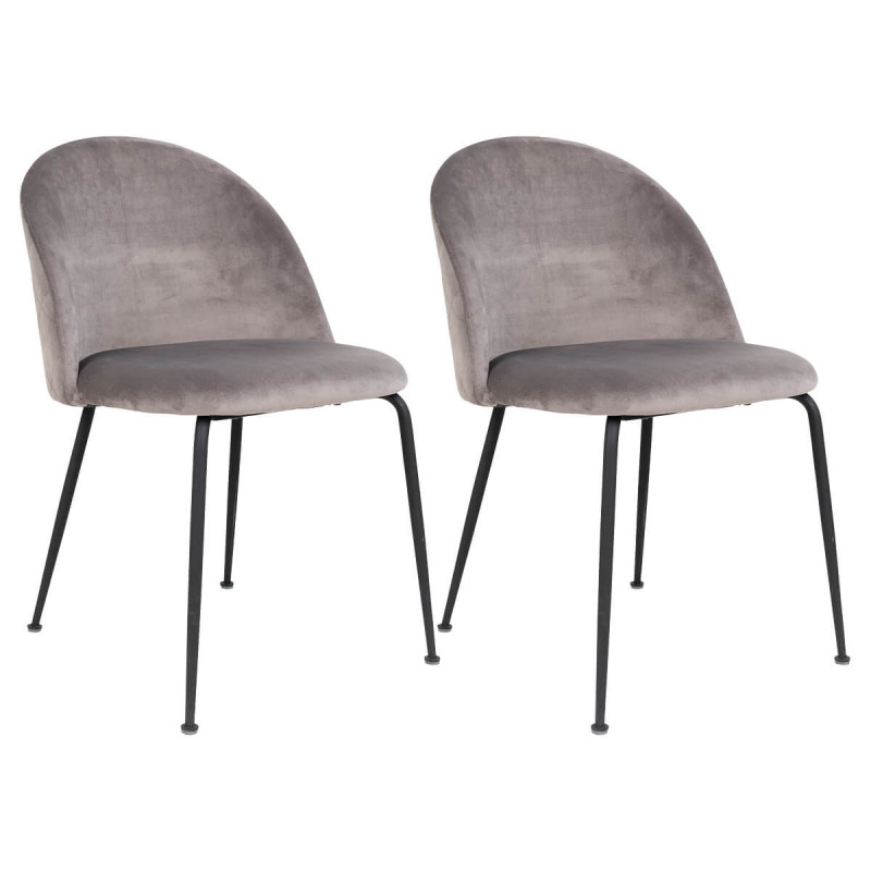 MEYRIN - Lot de 2 Chaises Velours Gris et Pieds Métal Noir