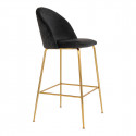 MEYRIN - Lot de 2 Chaises Hautes Velours Noir et Pieds Métal Doré