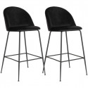 MEYRIN - Lot de 2 Chaises Hautes Velours Noir et Pieds Métal Noir