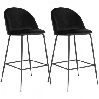 MEYRIN - Lot de 2 Chaises Hautes Velours Noir et Pieds Métal Noir
