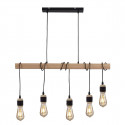 ARSENE - Suspension 5 Ampoules en Métal Noir et Bois