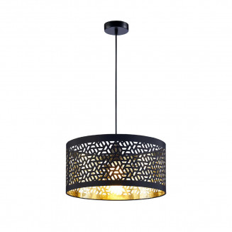 WESTY - Suspension Abat-Jour Tissu Ajouré Noir et Or