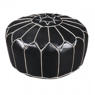 DRISS - Pouf Rond de Sol en Simili Cuir Noir