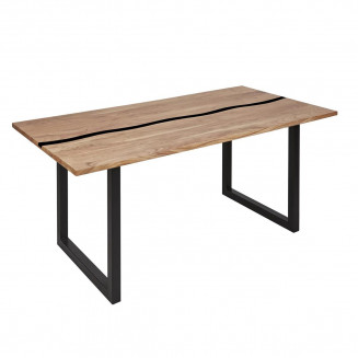 MOHO - Table Repas 200 cm Plateau Acacia Massif Pieds Métal Noir