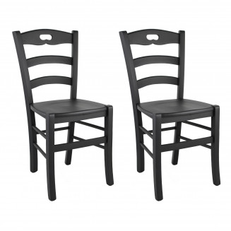 SUZY - Lot de 2 Chaises Laquées Noir et Assises en Bois
