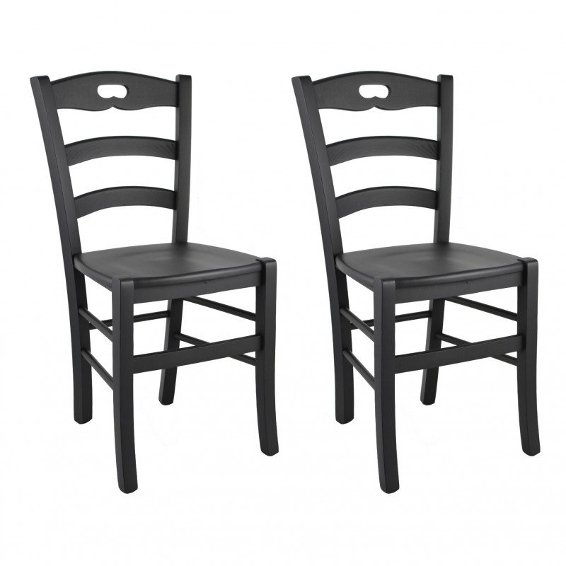 SUZY - Lot de 2 Chaises Laquées Noir et Assises en Bois