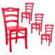 SUZY - Lot de 4 Chaises Laquées Rouge et Assises en Bois