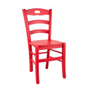 SUZY - Lot de 6 Chaises Laquées Rouge et Assises en Bois