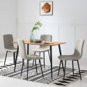 HANOI - Ensemble Table Rectangle 120 Effet Bois + 4 Chaises Gris Clair