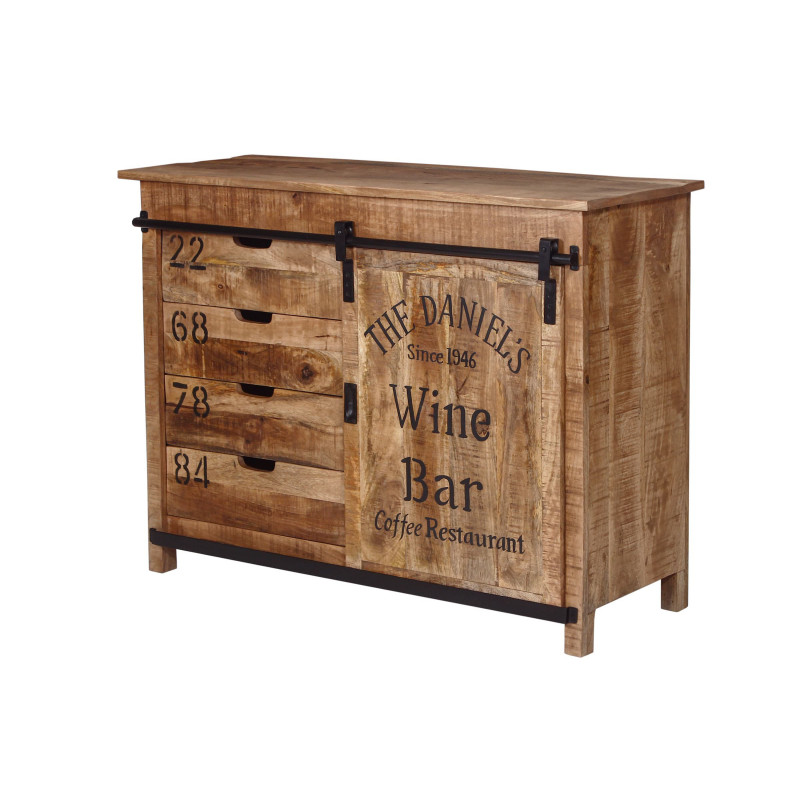 POPPY - Meuble de Rangement en Manguier Motif "Wine Bar"