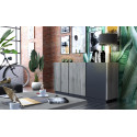 ROVER - Buffet 3 Portes Industriel Effet Bois Grisé et Noir