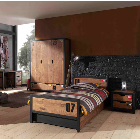 TCHAD - Chambre 90x200cm + Armoire 3 Portes + Bureau