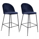MEYRIN - Lot de 2 Chaises Hautes Velours Bleu et Pieds Métal Noir