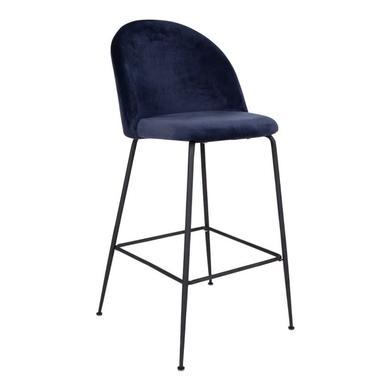 MEYRIN - Lot de 4 Chaises Hautes Velours Bleu et Pieds Métal Doré