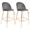 MEYRIN - Lot de 2 Chaises Hautes Velours Gris et Pieds Métal Doré