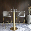 MEYRIN - Lot de 2 Chaises Hautes Velours Gris et Pieds Métal Doré