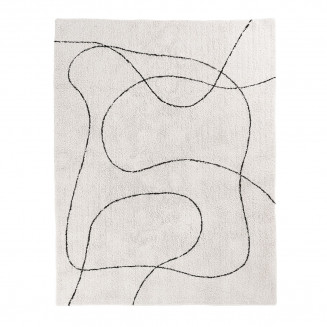 LAZZA - Tapis 160x230cm 100% Coton Blanc Lignes Noires
