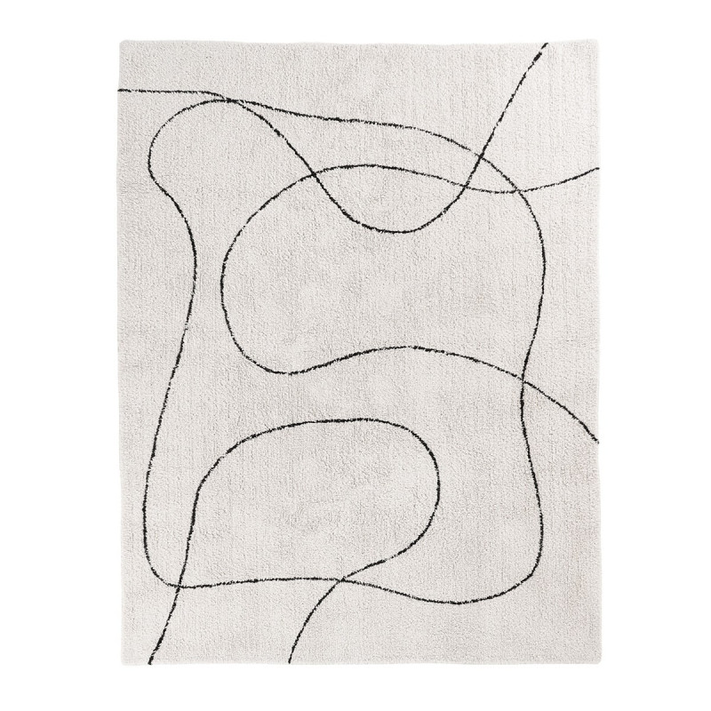LAZZA - Tapis 160x230cm 100% Coton Blanc Lignes Noires LAZZA - Tapis 160x230cm 100% Coton Blanc Lignes Noires