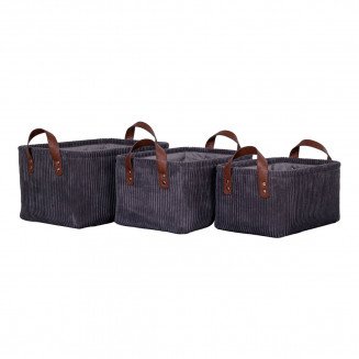 SOVAR - Lot de 3 Panières Velours Côtelé Anthracite