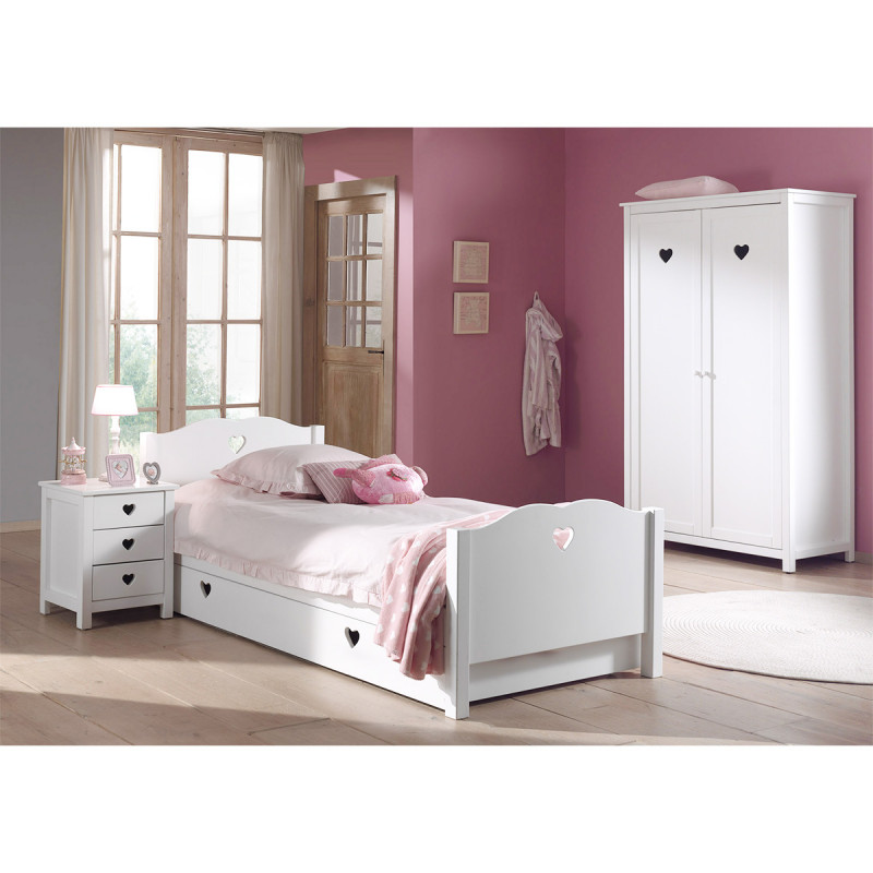 MILADY - Chambre 90x200cm + Chevet + Armoire 2 Portes