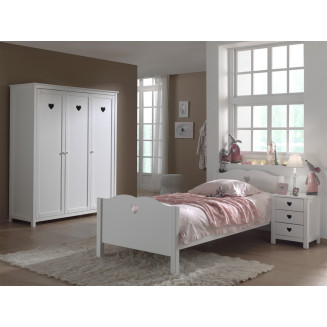 MILADY - Lit 90x200cm + Chevet + Armoire 3 Portes