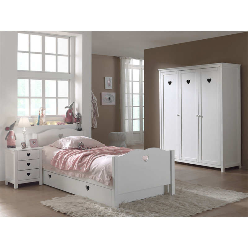 MILADY - Chambre 90x200cm + Chevet + Armoire 3 Portes