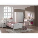 MILADY - Lit 90x200cm avec Sommier + Chevet + Armoire 3P + Bureau