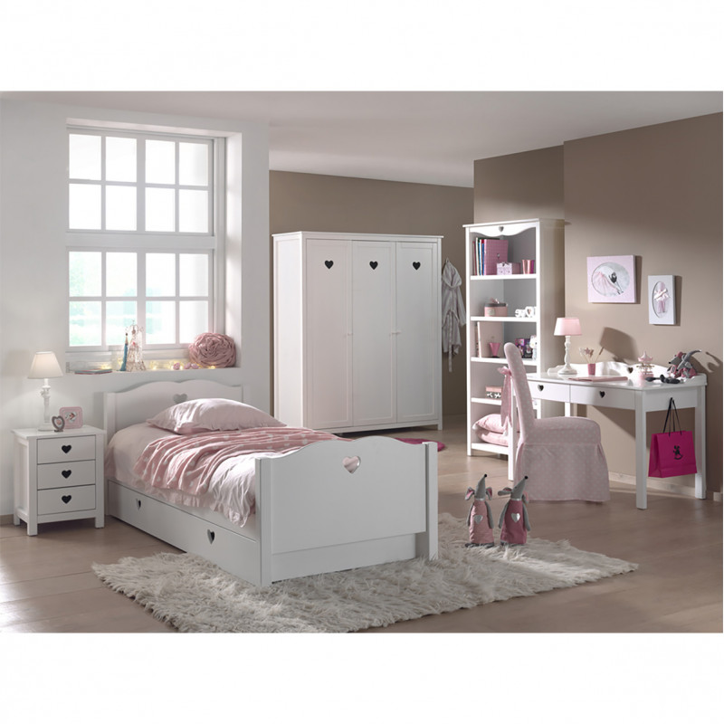 MILADY - Chambre 90x200cm avec Sommier + Armoire 3P + Pack Bureau