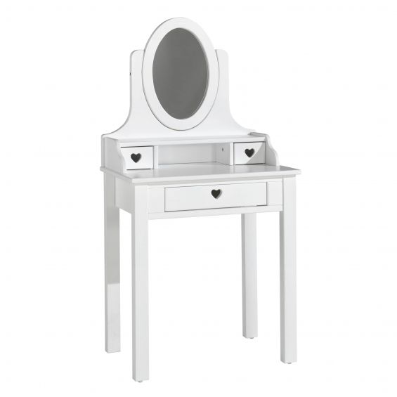 MILADY - Coiffeuse 3 Tiroirs Blanche avec Miroir Inclinable