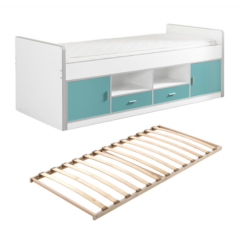 BAYMAX - Lit Multi-Rangement 90x200cm Turquoise avec Sommier