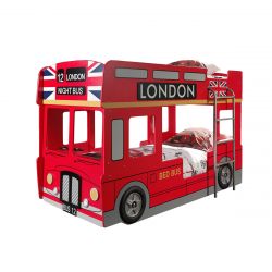 SOHO - Lits Superposés 90x200cm Style Bus Londres avec Leds