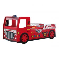 FIREMAN - Lit Camion de Pompier 90x200cm Rouge avec Leds