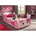 LOVELY - Lit Voiture 90x200cm Rose Motifs Coeurs + Matelas