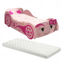 LOVELY - Lit Voiture 90x200cm Rose Motifs Coeurs + Matelas