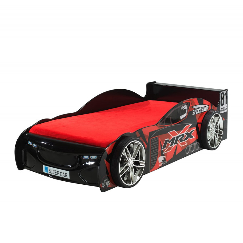 FURIOUS - Lit Voiture de Course 90x200cm Noir et Rouge