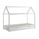 ARKAN - Lit Cabane 90x200cm en Pin Massif Blanc + Tiroir