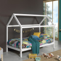 ARKAN - Lit Cabane 90x200cm en Pin Massif Blanc + Matelas