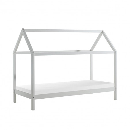 ARKAN - Lit Cabane 90x200cm en Pin Massif Blanc + Matelas
