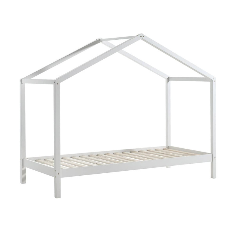 ARKAN - Lit Maison 90x200cm en Pin Massif Blanc