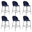 MEYRIN - Lot de 6 Chaises Hautes Velours Bleu et Pieds Métal Noir