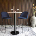 MEYRIN - Lot de 6 Chaises Hautes Velours Bleu et Pieds Métal Noir