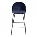 MEYRIN - Lot de 6 Chaises Hautes Velours Bleu et Pieds Métal Noir